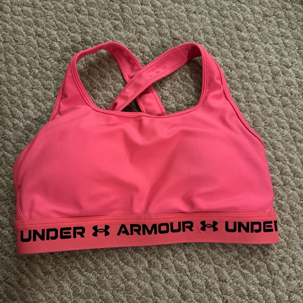 -Hot pink Under Armour Compression sports bra (with removable padding)